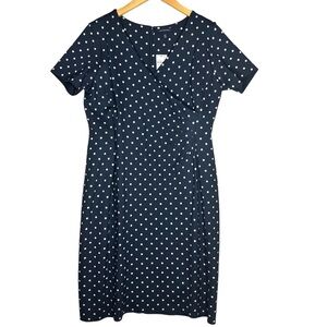 NWT Lands End Womens Dress Sz 12P Blue Polka Dot Stretch Knit Faux Wrap MSRP $85